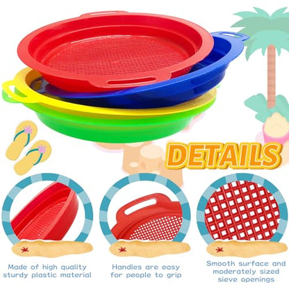 OJYUDD 8 Pack Plastic Sand Sieves for Adults, Multi-Purpose Sand Sifting Pans for Beach, Gardening, and Outdoor Use (8.75x9.75in) - color: 8 Pcs