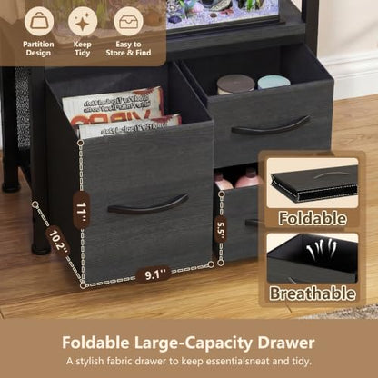 Heybly 5-10 Gallon Fish Tank Stand, Aquarium Stand with Drawer, Power Outlet, Heavy Duty Metal Frame, for Fish Tank, Turtle & Reptile Terrarium, 20.5" × 10.2" Top, 200lbs, Black HAS002SBK-1 - color: Black, size: 5-10 gal