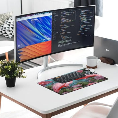 Large Size Gaming Mouse Pad Flamingo Love Flowers Desk Mat Non-Slip Base Waterproof Desktop Writing Pad for Office Home - color: Flamingo Love Flowers, size: 30x60cm