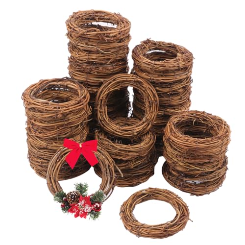 40 Pcs 4 Inch Natural Grapevine Wreath Set, Natural Rattan Wreath,Hand-Woven 4 Inch Vine Branch Wreaths, Perfect for DIY Crafts, Christmas Decorations, and Wedding Supplies - size: 40 Pcs 4 Inch