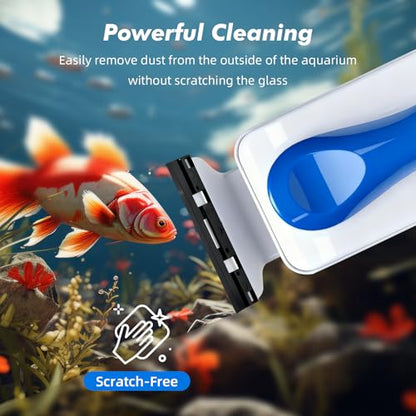 Rise Torrent Aquarium Magnetic Glass Cleaner, Fish Tank Algae Scraper Brush Cleaning Tool for 1/8"-1/4" Thickness Glass, Floating Scrubber Brush Cleaner for Acrylic, 1 Detachable Scraper, Small - size: Small