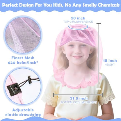 South to East Premium Girls Mosquito Head Net for Insect, 2 Pack, Fly & Bug Protection | Ultra Large & Long, Extra Fine Holes for Camping, Hiking, Fishing, Safari, Fits All Hats for 5-12 yrs, Pink - color: Pink