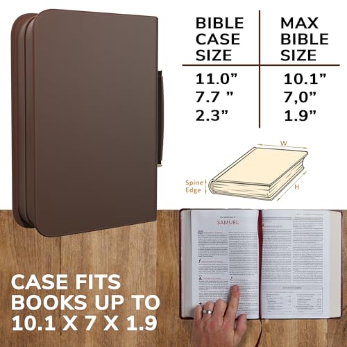 DEHITE Bible Cover Case for Men – Bible Carrying Case for Men – Brown Large Holder – Bag Fits Book 10.1 x 7 x 1.9 in – Pen Slots – Zippered Pocket – Premium Faux Leather – Christian Gift - size: Large Brown