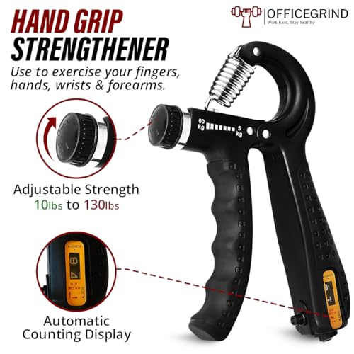 Hand Grip Strength Trainer with Adjustable Resistance 10-130lbs (4.5-59kg), Forearm Hand Grip Strength Exerciser for Muscle Building, Injury Recovery, and Therapy Stress Relief, Black