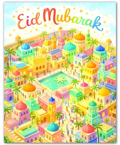 ZUKIY Eid Wall Decor - Eid City Panorama - Islamic Decorations for Home - Muslim Wall Art - Eid Home Decorations - 8x10 Unframed Poster - color: Eid City Panorama