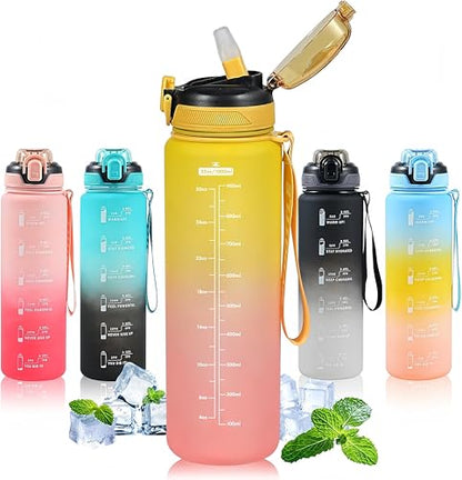 Water Bottle with Straw 1L,Boys Water Bottles with Straw 1 Litre,Waterbottle Leak-Proof Sports Water Bottle,Plastic Drinks Bottles Toxin Free，Bpa-Free (Yellow Pink) - color: 05-Yellow Pink