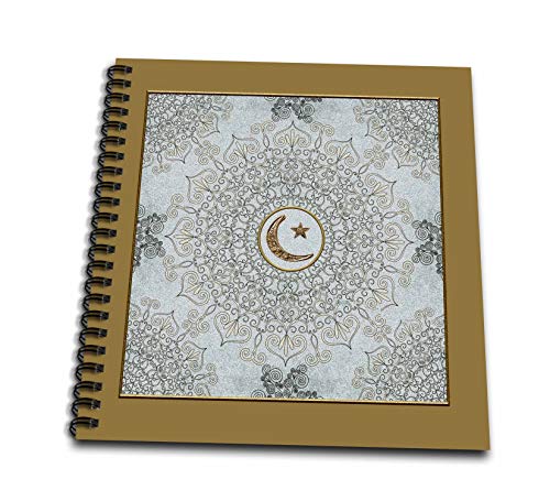 Drawing Book 8 x 8 inch - Image of Ramadan Moon and Star on Islamic Design, Blue, Brown, Gold Ramadan Design - size: Drawing Book 8 x 8 inch