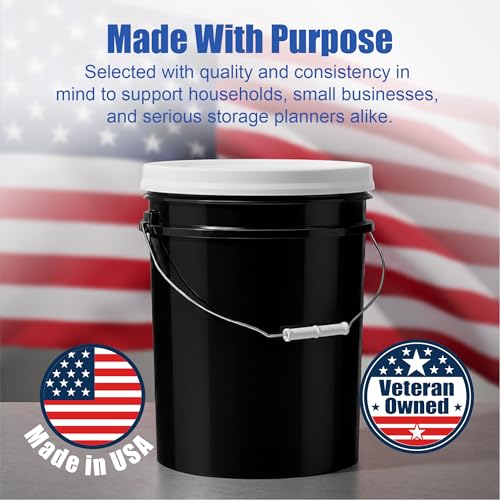 5 Gallon Bucket - Food Grade w/Lid BPA-Free, Black/White, 6 | Airtight Gamma Seal Screw-On Lid, Heavy-Duty 90 Mil HDPE Plastic, Food Safe and Durable Container, Bulk Storage, Made in USA - color: Black/White, size: 6 Packs