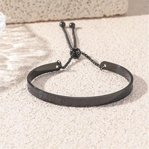 Exquisite Ayatoll Kursi Stainless Steel Engraved Islamic Muslim Verses C-Shape Bracelet with Chains at Both Ends - Unique Design, Arabic Jewelry for Every Occasion, Ramadhan Holiday Gift - color: black