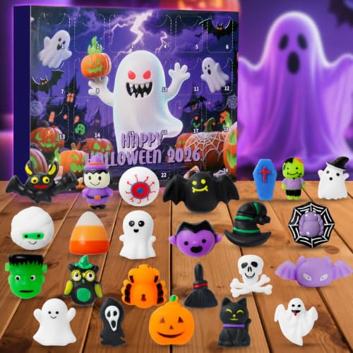 Halloween Advent Calendar 2026 with 24Pcs Mochi Squishy Toy,24 Days Holiday CountDown to Halloween,Countdown Calendar for Adults,Trick or Treat Prizes Gift,Party Favors