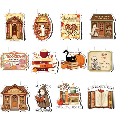 Wxiben Fall Magnetic Bookmarks Gifts - 12 Pcs Autumn Magnet Book Marker Pumpkin Maple Leaf Ghost Bookmark Magnetic Page Clips for Book Lovers Thanksgiving Women Men Reading School Office Supplies - color: Autumn