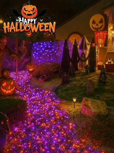 2 Pack 200 LED Battery Operated Halloween Lights, 8 Modes String Lights - color: Orange and Purple, size: 2PK(100LED)