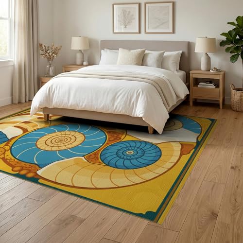 6'x9' Washable Art Nouveau Geometric Area Rug, Teal Foldable Non-Slip Large Carpet for Queen Size Bedroom, Under Bed, Master Bedroom, Foldable Easy Care Carpet| Ref:1952506 - color: Gold/Pattern 25, size: 6' x 9' (Rectangular)