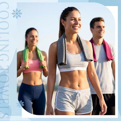Honoson 30 Pack Cooling Towels Bulk 27"x16" Ice Cold Neck Towels Bulk, Cooling Rags Sports Towel for Hot Weather, Yoga, Golf(Gray, Rose Red, Green, Dark Gray, Purple, Blue) - color: Vibrant Color