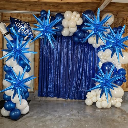 Blue Star Balloons, 6PCS 22 Inch Foil Explosion Star Balloons - color: Blue