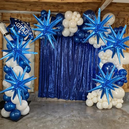 Blue Star Balloons, 6PCS 22 Inch Foil Explosion Star Balloons - color: Blue