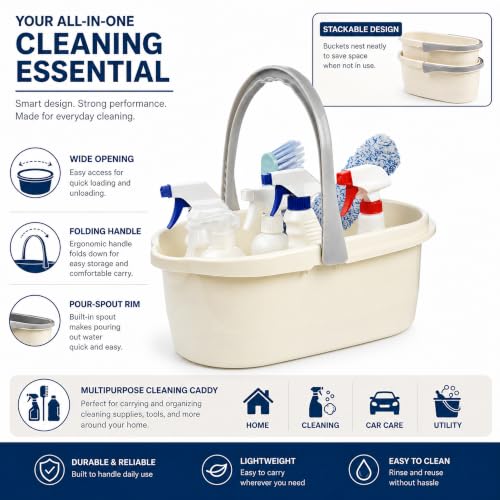 Compact Mop Bucket with Handle, Rectangular Cleaning Bucket and Caddy for Cleaning Supplies, 10L, White - color: White