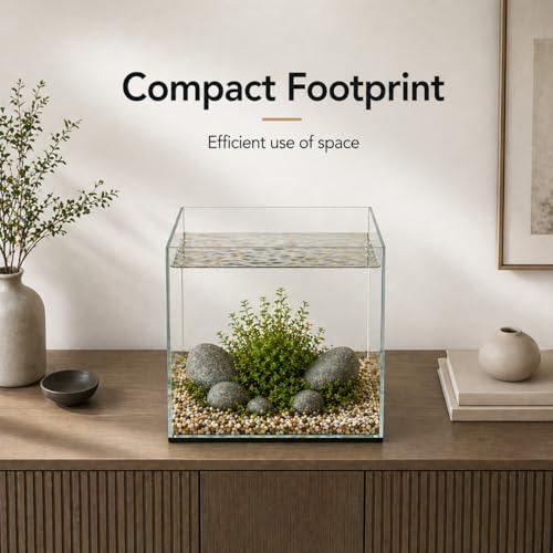 Aquatop High Clarity Low Iron Glass Cube Aquarium - Up to 11.3 Gallons - High-Grade German Silicone - Ideal for Salt and Freshwater Aquariums - size: 11.3 Gal