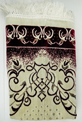 International Goods Depot Muslim Pray Rug Namaz Sajadah Mat Series (Dodya Silver-Maroon 45" x 27" )