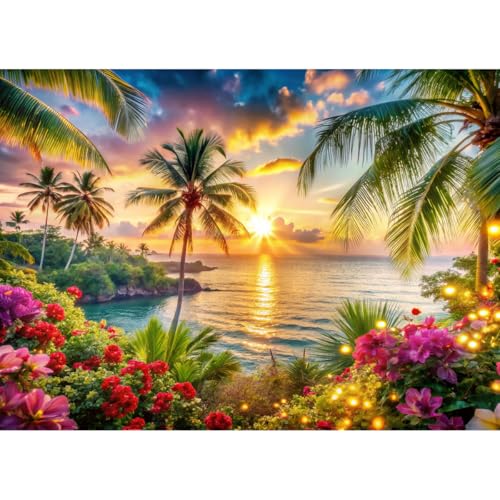 8x6ft Summer sea Backdrop Tropical Beach Plants Photo Backdrop Hawaiian Ocean Blue Sky Background for Theme Party Supplies Studio Props 084 - size: 8x6ft