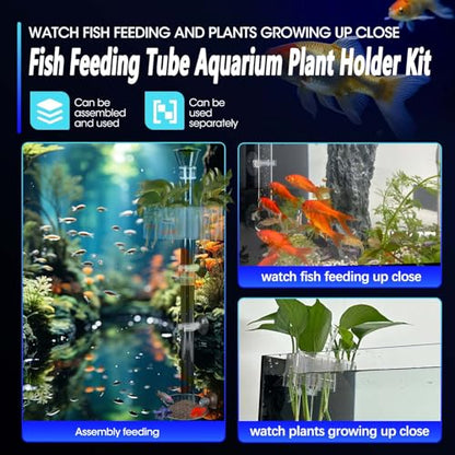 Aquarium Plant Holder Fish Feeding Tube Kit，Plant Holder for Aquarium，Fish Tank Feeder，Removable Adjustable Length Fish Feeder Tube，Fish Tank Plant Holder for Water Feature Decoration (2)