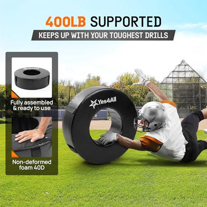 Yes4All Tackling Dummies for Youngth Football, 11lbs /20lbs Leather Block and Tackle Dummies for Contact Drills, Martial Arts - color: B.Black - Tackle Wheel Ring Football