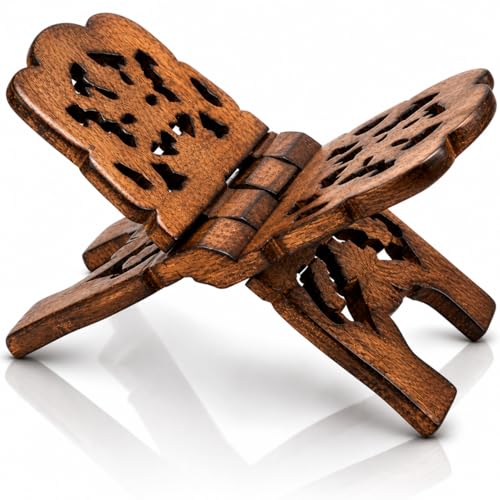 Beautiful Handmade Wooden Prayer Book Display Stand Holder Rehal for Religious Holy Books The Bible Quran Geeta Foldable Book Rest Traditional Living Room Home Decor Accents (10 (L) x 5 (W) Inches)