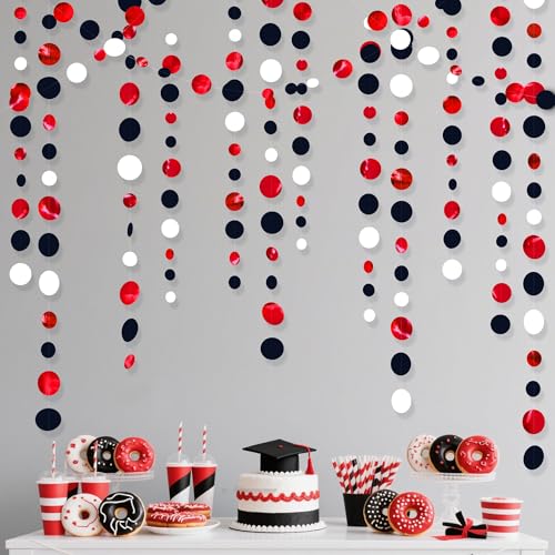 46 Ft Red Black and White Circle Dots Garland Hanging Paper Polka Dots Streamer for Graduations Birthday Bachelorette Engagement Wedding Bridal Shower Holiday Casino Poker Pirate Party Decorations - color: Black Red