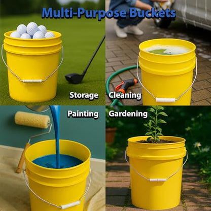 5-Gallon Bucket with Airtight Lid – Made in USA, Food Grade BPA Free Plastic, Heavy Duty Multi-Use, Metal Handle with Grip, Stackable Storage – Yellow, 3 Pack - color: Yellow, size: 3