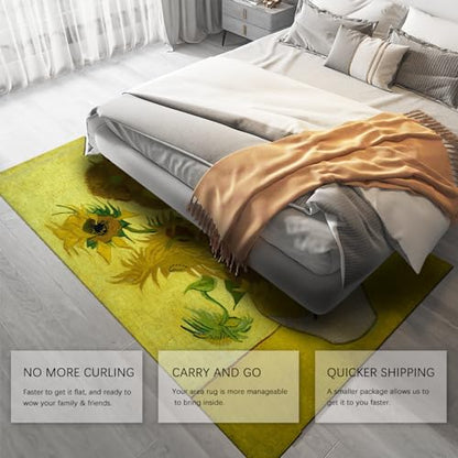 Impressionism Artwork Area Rugs for Bedroom Living Room Famous Painting Yellow Sunflower Carpet for Kids Girls Boys Home Decor Aesthetic 2'x3' - size: 2'x3'