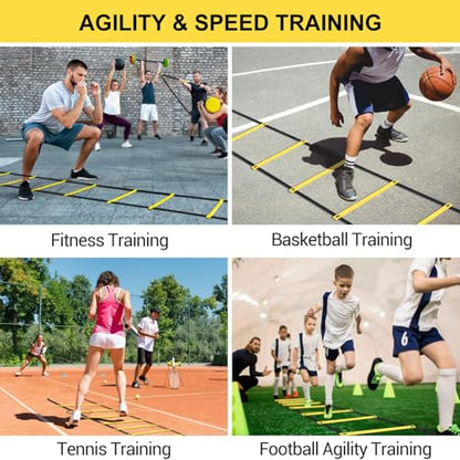 Agility Ladder - Speed Training Equipment Workout Tool, Footwork Exercise Gear Kit, Portable Duraable Practice Training Set with Carry Bag | Fitness Conditioning Ladder for Gym Outdoor Baseball Sports