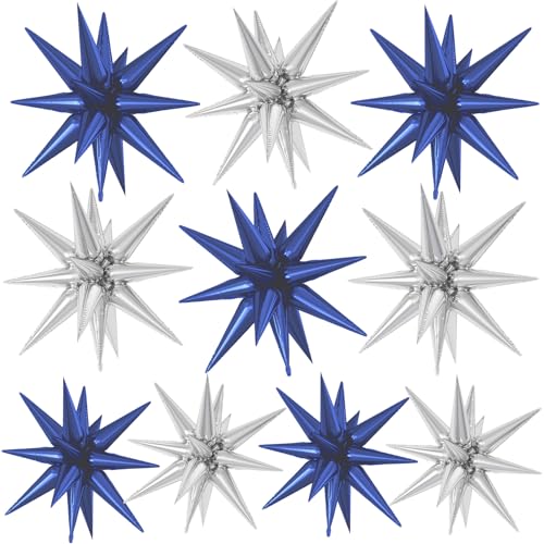 Navy Blue Silver Star Foil Balloons 10 Pcs 22Inch Large Navy Blue Silver - color: Blue Silver