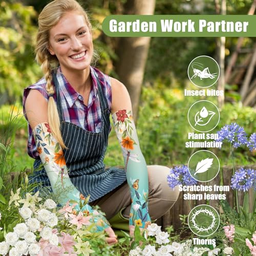 Bebila Gardening Sleeves for Women Farm UV Sun Protection Anti-Scratch Cooling Sleeves with Thumb Hole Arms Cover Outdoors - color: Gradient Green