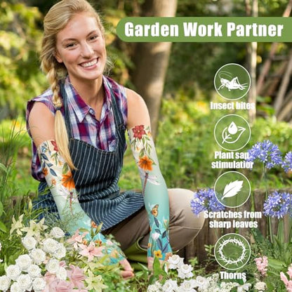 Bebila Gardening Sleeves for Women Farm UV Sun Protection Anti-Scratch Cooling Sleeves with Thumb Hole Arms Cover Outdoors - color: Gradient Green