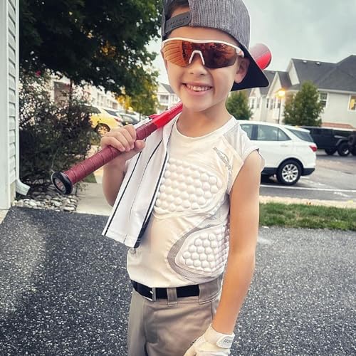 COOLOMG Youth Chest Protector Baseball Softball Football Lacrosse | Padded Compression Shirt Sleeveless Rib Heart Sternum Guard - color: White, size: X-Large