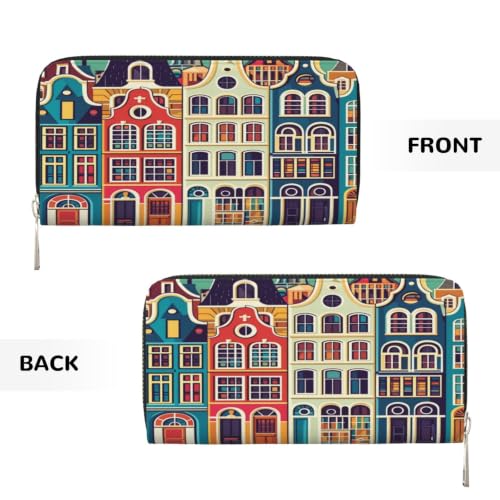 Amsterdam Street View PU Leather Long Wallet for Women Men, Zipper Clutch Wallet RFID Card Holder Organizer - color: Amsterdam Street View