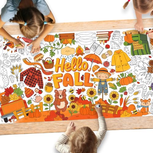 Gatherfun Hello Fall Giant Coloring Poster, 31.5 x 72 Inch Fall Crafts Activity Poster and Fall Tablecloth for Classroom, School Party, Birthday and Special Event Decoration - color: Fall