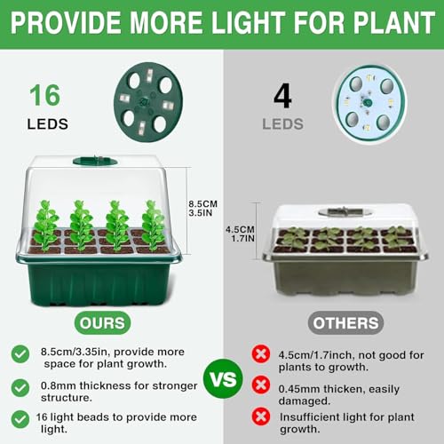 YAUNGEL Seed Starter Tray with Grow Light, 4 Pack Seed Starter Kit with Timing Controller Adjustable Brightness, Thicken Seedling Starter Trays with Humidity Domes Heightened Lids, Gift Box | Seed Starter Kit with LED, 4/8/12/18H Timer, Adjustable Brightn