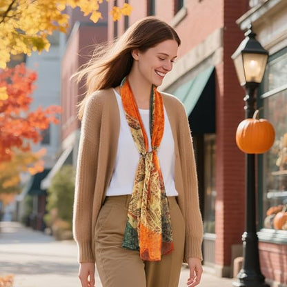 E-Clover Women Soft Floral Print Shawl Chiffon Sheer Scarf - color: Orange Green