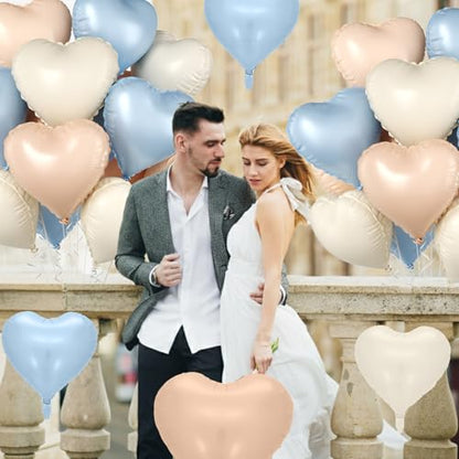Baby Blue Apricot Heart Balloon, 10PCS Foil for Baby Shower Birthday Party - color: Blue Apricot White