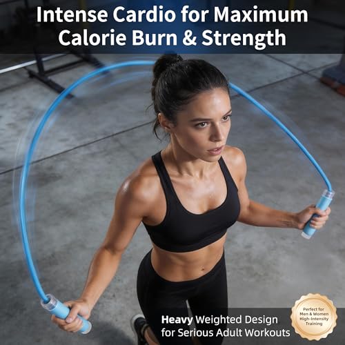 YUEDONG Fitness Jump Rope for Women & Men, 7MM PVC Cardio Rope for Fat Burning, Tangle-Free Ball Bearings, Adjustable Length, Beginner Home Workout Rope - color: BLUE