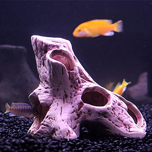 Aquarium Tree Stump Hole Rock Cave Cichlid Stone | For Betta Fish Toys, Betta Fish Accessories, 10, 20 Gallon Fish Tank Decorations, Aquarium Rocks Decor