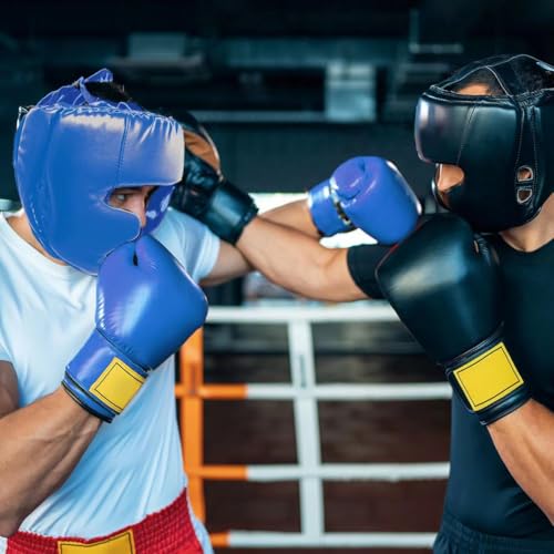2 Pack Boxing Headgear Equipment for Taekwondo, Sparring, MMA, Muay Thai - Safety Helmet Protective Gear for Men Women Beginners - color: Black,Blue