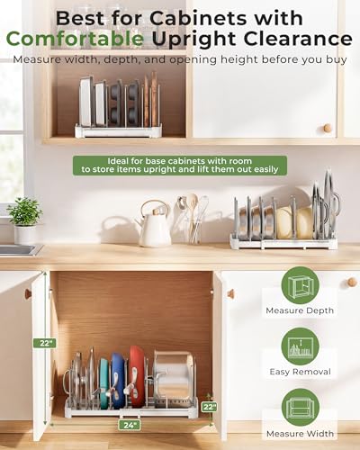 EVERIE Adjustable Bakeware Organizer Pot Lid Holder Rack for Pots, Cake Molds, Cutting Boards, Mats, Cookware, GS02SS, Pack of 2