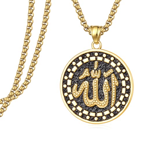 Gold Allah Necklace 925 Sterling Silver Allah Pendant Muslim Gifts for Men Women