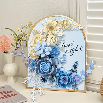 Flower Building Set for Adults, Crescent Moon Floral Building Kit, Botanical Collection Home Decor, Moon Flower Display for Table or Wall, Creative Building Toy Gift for Women and Flower Lovers