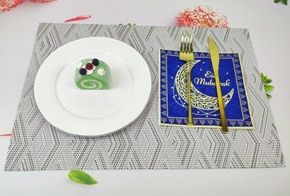 Navy Blue Eid Mubarak Letter Design Ramadan Mubarak Themed Paper Napkins for Eid Mubarak Party Table Supplies Decorations(6.5 in, 24-Pack)