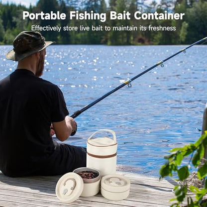2 Pcs Fishing Bait Containers, Insulated Stainless Steel Worm Storage Box Set with Carrying Bag & Tweezers, Small (14.8 oz) & Large (22.3 oz) for Outdoor Fishing