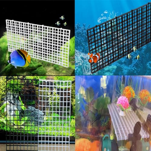 4pcs Aquarium Lid Hood Fish Tank Top Cover Terrarium Lid Plastic Grid Panel Egg Crate Grate with 6 Aquarium Glass Cover Board Clip Fish Tank Lid Anti-Jumping Net Cover (Black,11.6*11.6inch) - color: Black