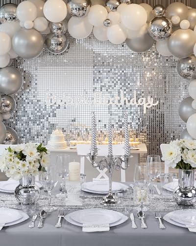 Nervure 350PCS Silver Plastic Dinnerware - White and Silver Disposable Plates for 50 Guests - 100 Disposable Plates, 150 Plastic Silverware, 50 Cups, 50 Napkins for Wedding & Party - color: White Silver, style: 350Pcs(50Guests)
